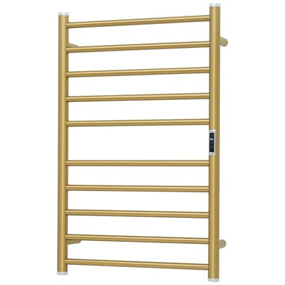 Electric Towel Warmer Rack,Heating Towel Warmer,Timer & Temperature Control,Wall-Mounted Plug-in for Bathroom, Gold,Stainless Steel,10-Bar(31.5x20.08x4.41in) - color: Round-matte Gold With Brushed Top, size: 10 Bars