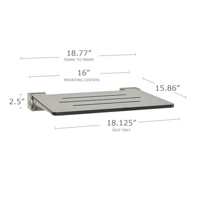 Sechrome 18 inch Silhouette Slimline Folding Wall Mount Shower Bench Seat, Gray Weathered Ash Seat with Silver Frame - color: Weathered Ash With Silver Frame