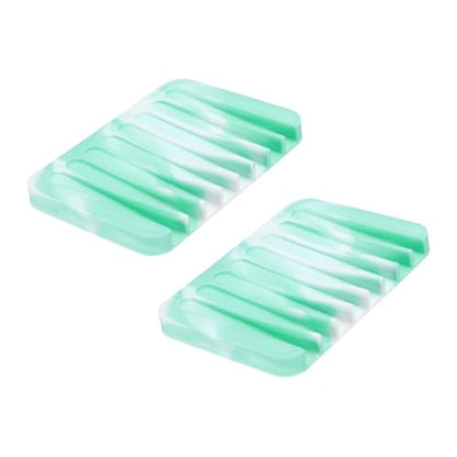 uxcell 2 Pcs Self Draining Silicone Soap Dish, Soap Tray with Drainage for Bathroom Shower Kitchen Sink, 4.5" x 3.1" x 0.4", Green/White - color: Green/White