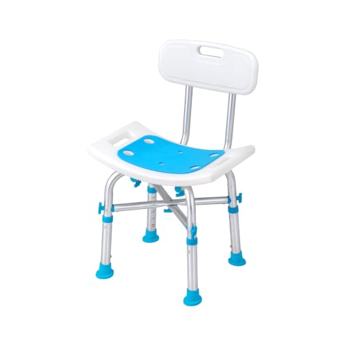 Shower Chair Bath Bench, Height Adjustable Bath Stool with Backrest & Anti-Slip Suction Feet, Heavy Duty Support Seat for Elderly Disabled, Reinforced Frame, Upgrade Blue - color: Blue, size: Backrest-Reinforced