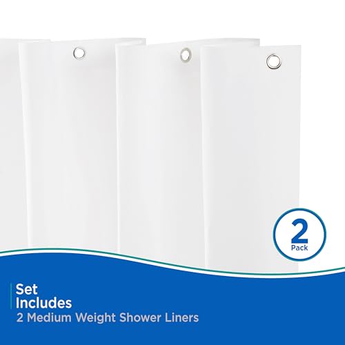 Kenney KN61440PK2 Medium Weight 5 Gauge Waterproof PEVA Shower Curtain Liner with Rust-Resistant Metal Grommets and Weighted Magnetic Hem for Bathroom, 70" W x 72" H, White, 2-Pack - color: White, size: 70"W x 72"L (Pack of 2)