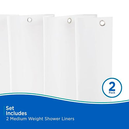 Kenney KN61440PK2 Medium Weight 5 Gauge Waterproof PEVA Shower Curtain Liner with Rust-Resistant Metal Grommets and Weighted Magnetic Hem for Bathroom, 70" W x 72" H, White, 2-Pack - color: White, size: 70"W x 72"L (Pack of 2)