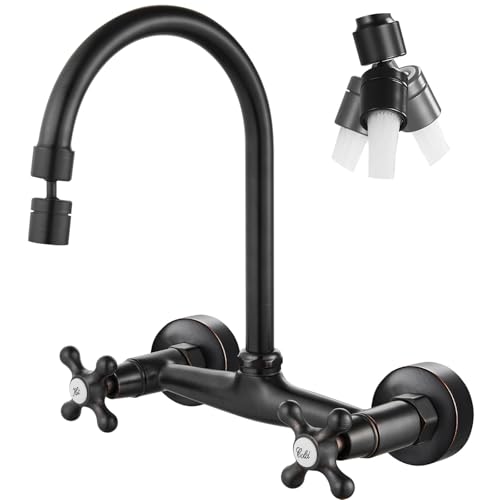 Airuida Oil Rubbed Bronze Wall Mounted Kitchen Faucet,Utility Sink Faucet | 8 Inch Adjustable Center,360° Swivel Spout,Wall Mount Commercial Faucet,Double Cross Handle - color: Oil Rubbed Bronze