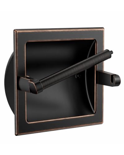 Recessed Toilet Paper Holder Oil-Rubbed Bronze in-Wall, 304 Stainless Steel | Inset Toilet Paper Holder, Spring-Free Pivoting Arm, Space-Saving Flush Mount, Fits Rolls up to 6 in - color: Oil-rubbed Bronze