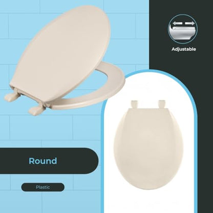 Centoco Round Toilet Seat, Economy, Light Weight Residential, Bone | Closed Front, Cover, Plastic, Made in the USA, DSAMAZ12-106 - color: Bone, size: Round