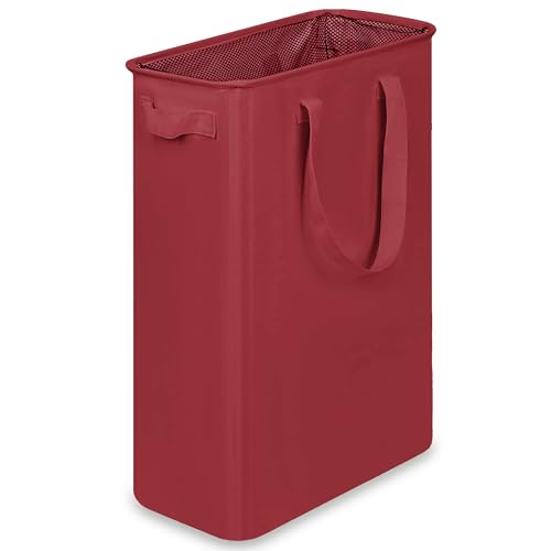 efluky Slim Laundry Basket, Narrow Laundry Hamper with Handles, Collapsible Dirty Clothes Hamper, Tall Laundry Bin for Laundry Room, Dorm and Bedroom, 48L (12.7 Gallon) Burgundy Red - color: Burgundy Red, size: 48L