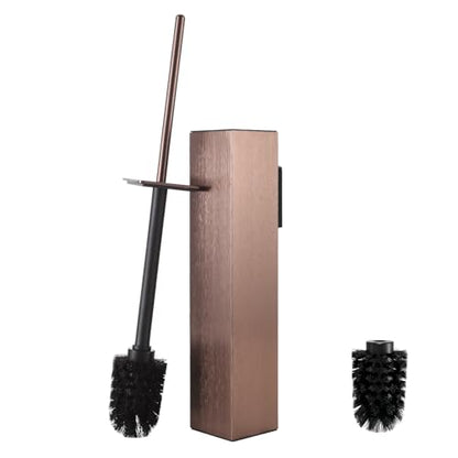 Toilet Brush and Holder Wall Mounted, Brushed Rose Gold Aluminum with 2 Replaceable Heads, Bathroom Toilet Brush, Drill or 3M Adhesive Mount, Removable Liner and Splash Guard, Modern Square Design - color: Rose Gold-wall Mounted