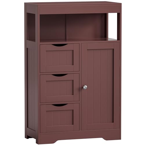 JUMMICO Bathroom Floor Cabinet, Wooden Free-Standing Storage Organizer with 1 Door and 3 Drawers, Bathroom Storage Cabinet for Living Room/Kitchen/Hallway/Home Office (Espresso, 3 Drawers) - color: Espresso