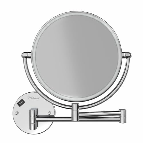 Whitehaus Wall-Mounted LED Magnifying Mirror – 8” Dual-Sided Mirror with 7X Zoom, Extendable Arm, Touch-Activated Light, Polished Chrome - color: Polished Chrome