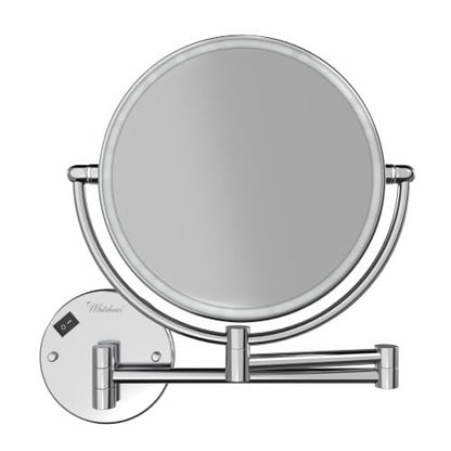 Whitehaus Wall-Mounted LED Magnifying Mirror – 8” Dual-Sided Mirror with 7X Zoom, Extendable Arm, Touch-Activated Light, Polished Chrome - color: Polished Chrome