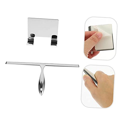 Stainless Steel Shower Squeegee Adhesive Hook 14-Inch Blade Window Cleaner for Shower Glass Doors Car Windows and Bathroom Use