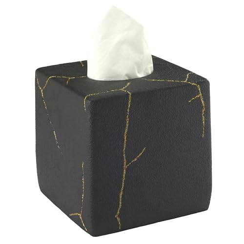 Nicole Miller - Tissue Box Cover, Resin Countertop Accessories, Dorm Room Essentials (Sydney Collection, Black/Gold) - size: Tissue Box Cover