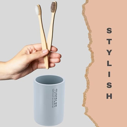 Bathroom Cup, Toothbrush & Toothpaste Holder, Modern, Matte Light Blue | Resin, Compact, Vanity Organizer for Toothbrushes, Razors & Makeup Brushes, Easy to Clean Surface, Durable Construction - color: Light Blue