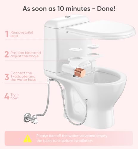 Ultra-Slim Bidet Attachment, Posterior&Feminine Wash-(Retractable Dual Nozzles), Non-Electric Bidet Attachment for Toilet Seat, Adjustable Fresh Cold Water Pressure, Stainless Steel Inlet (Rose Gold)