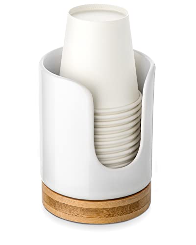 Ceramic Bathroom Cup Holder, 3 oz Dispenser, White | Mouthwash Cups Dispenser for Bathroom, Guest Toiletries, Countertop - color: White, size: Set/1