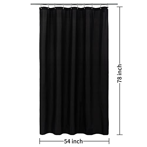 ALYVIA SPRING Stall Fabric Shower Curtain Liner Waterproof - Soft & Lightweight Long Stall Size Shower Curtain with Magnets, Machine Washable - 54x78, Black - color: Black, size: 54"W x 78"L (Pack of 1)