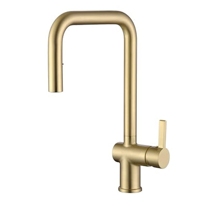 SUMERAIN Pull Out Kitchen Faucet with Dual Sprayer Mode, Brushed Gold | Single Hole, Stainless Steel, Modern Sink Faucet, Single Handle, 360° Swivel Spout, Easy Installation - color: Brushed Gold