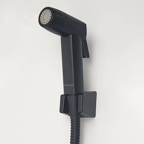 Handheld Bidet Sprayer for Toilet, Lockable Push Button, 2 Spray Modes, High Pressure ABS Bidet Sprayer Set with Hose & T-Valve, Easy Install – Black - color: Black Color