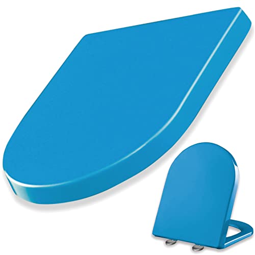 D Shaped Soft Close Quick Release Toilet Seat with 360 Adjustable Hinges Easy to Clean Polypropylene Bathroom Loo Seat - color: Blue