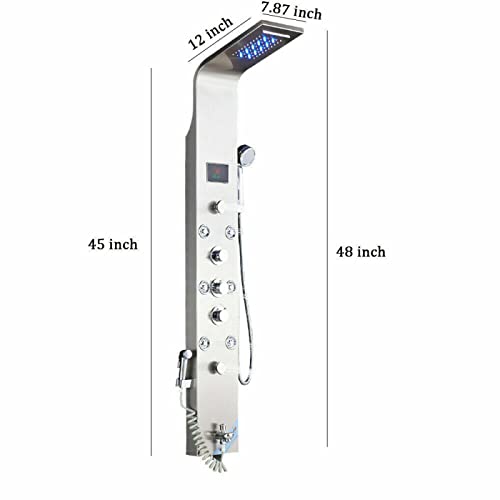 Shower Panel Tower System Stainless Steel LED Rainproof and Waterfall Massage Body Jets