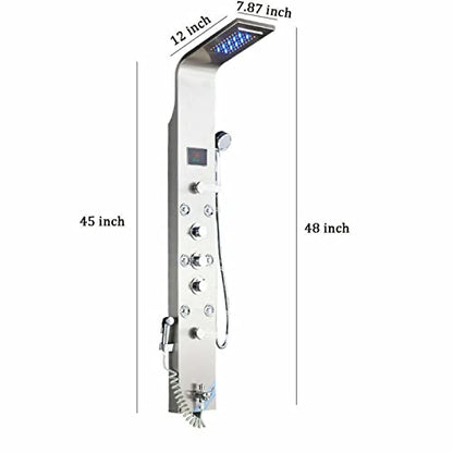 Shower Panel Tower System Stainless Steel LED Rainproof and Waterfall Massage Body Jets