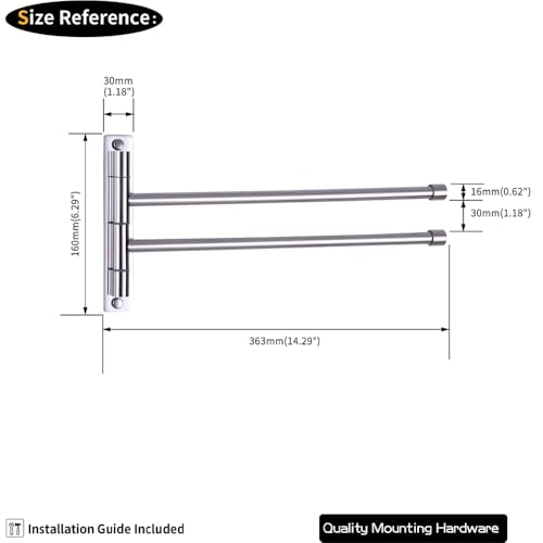 GERZWY Bath Towel Rack Hanger Towel Holder Organizer Bathroom Swing Arm Towel Bars 2-Arm Wall Mount Stainless Steel Polished Finish - color: Polished
