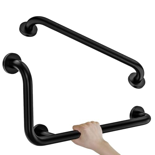 Black Angled Grab Bar 12x24 Inch, L-Shaped Grab Bar for Bathtub and Shower | Anti-Slip Grab Bar 20 Inch, 1.25" Diameter, Stainless Steel Bathroom Handrail 90 Degree, Wall Mount Handicap Bars for Toilet - color: Black, size: 12x24 inch