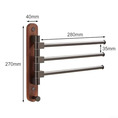 Wood Swivel Towel Rack Wall Mounted, 2-5 Arm Rotating Towel Bar Holder for Bathroom Kitchen, Rustproof Aluminum Alloy and Wood Towel Hanger Organizer(2) - size: 2