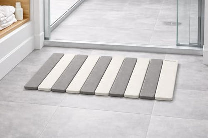 MIRACLE Foldable Stone Bath Mat 23.6 x 15.4 Inch Diatomaceous Earth Shower Mat for Wet Feet Quick Dry Water Absorbing Non-Slip Compact Easy Clean Gray and White