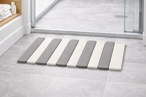 MIRACLE Foldable Stone Bath Mat 23.6 x 15.4 Inch Diatomaceous Earth Shower Mat for Wet Feet Quick Dry Water Absorbing Non-Slip Compact Easy Clean Gray and White