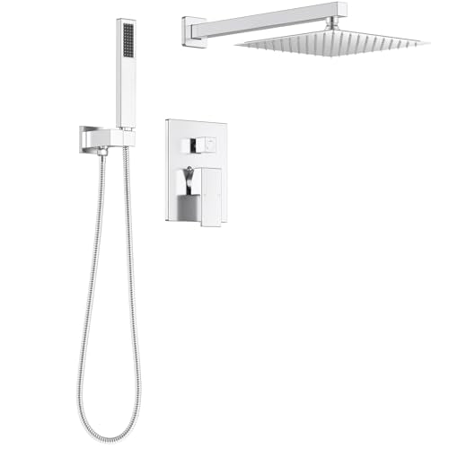 Lava Odoro Modern 2-Setting Square Shower System with Rain Shower Head and Handheld Spray Chrome, Rainfall Shower Faucet Set Chrome, Shower Valve and Trim Kit, Polished Chrome SF103-C - color: Chrome, style: Without Tub Spout