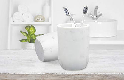Toothbrush Holder Polyresin Toothbrush Organizer Stand,Multi-Functional Toothpaste Holder Makeup Brushes Cup Razors Holder for Bathroom Vanity Countertop,Ideal for Home, Hotel (Marble Style) (1Pack)