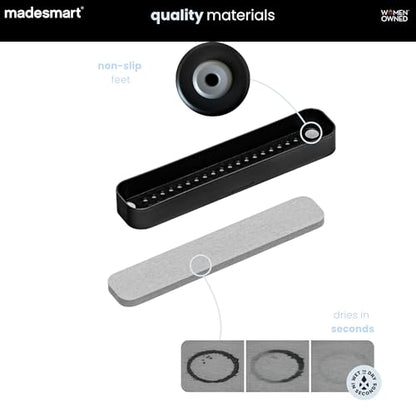 madesmart Drying Stone Toothbrush Tray, Carbon | diatomite, fast drying surface, non slip feet, toothpaste floss, dental items, bathroom counter, woman owned - color: Carbon