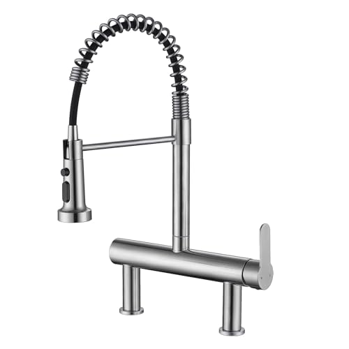 8"" Center Bridge Faucet, Pre Rinse Faucets, Spring Commercial Sink Tap | 304 Stainless Steel Constructed, Rotatable, 3-Function Sprayer - color: Style D