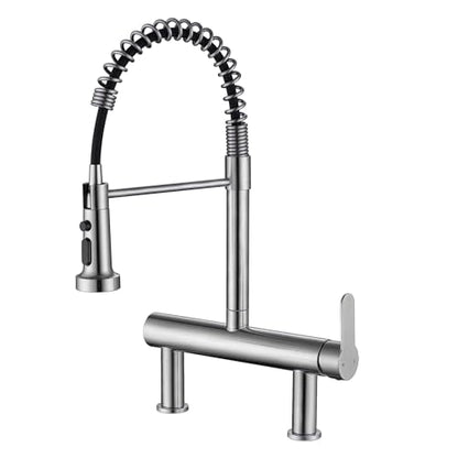 8"" Center Bridge Faucet, Pre Rinse Faucets, Spring Commercial Sink Tap | 304 Stainless Steel Constructed, Rotatable, 3-Function Sprayer - color: Style D