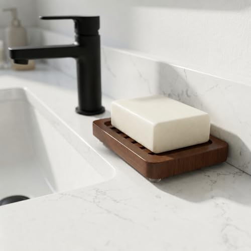 Wooden Soap Dish, Brown Bamboo Self-Draining Bathroom Tray, 2 Pack Slotted Design for Shower, Sink, Kitchen, Bathtub (Black Walnut) - color: Black Walnut