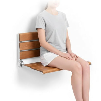 17.7inch Wall-Mounted Folding Shower Seat with Back Wall-Mounted Fold Up Bathroom Stool Anti-Slip for Elderly Disabled Pregnant