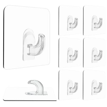 Hawsam 8PCS Clear Adhesive Sticky Wall Hooks,No Drilling Strong Waterproof Sticker Hanger for Kitchen, Shower and Bathroom 20kg/44lb. (Max Loading) | No Drilling Strong Adhesive Waterproof Design Clear Hooks Set for Kitchen,Shower and Bathroom 20kg/44lb