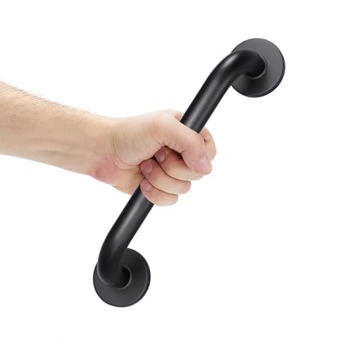AmazerBath Shower Grab Bars for Seniors Anti Slip, Bath Safety Grab Bar for Needy, Stainless Steel Bathroom Safety Grab Bars, Thickened Bar Bigger Base Holds 500LBS, 12" L x 1" D, Black - color: Matte Black, size: 12"L x 1"D
