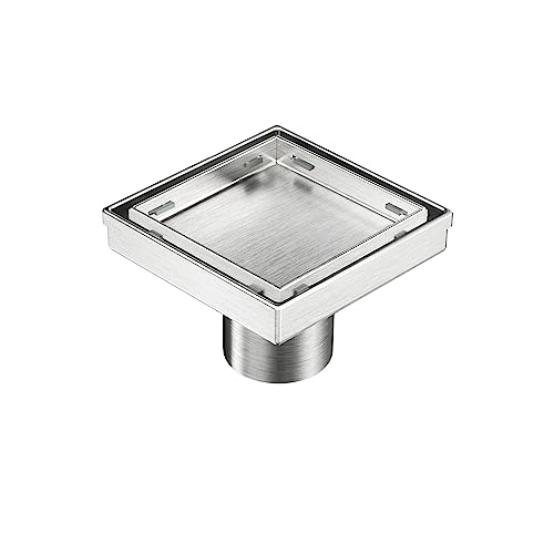 Neodrain 4" Brushed Square Shower Drain with Removable Tile Insert Grate | 304 Stainless Steel Tile Square Drain, Hidden Drain,Easy to Clean, Waterproof & Sturdy Shower Drain, CUPC Certified - color: Brushed, size: 4 IN