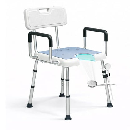 4-in-1 Shower Chair for Inside Shower with Arms and Back, HSA/FSA Eligible, 400lbs Capacity Height Adjustable U-Shaped Seat for Seniors Elderly Easy Bathing Tool-Free Assembly