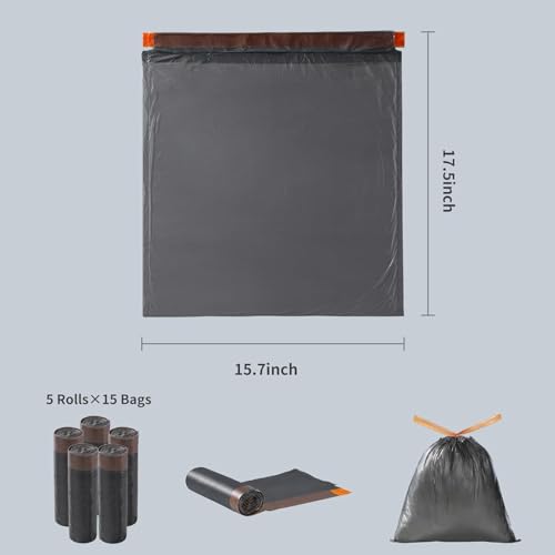MOPALL Small Trash Bags with Drawstring, 2.6-4 Gallon, Black | 75 Count - size: Trash Bags (Pack of 75)