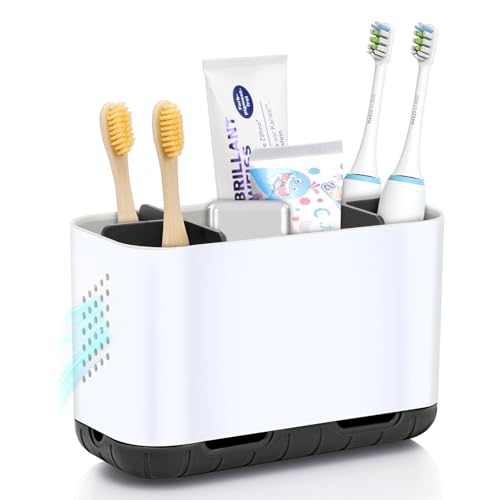 Toothbrush Holders for Bathrooms, Electric Toothbrush and Toothpaste Holder with Adjustable Dividers and Drainage, Kids Toothbrush Organizer for Bathroom Countertop | 5 Slots Toothbrush Organizer with Adjustable Dividers and Drainage, for Bathroom Counter