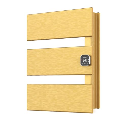 L Series Electric Towel Warmer for Bathroom, 3 Panel, Gold | Thermo Control and Timer, Fast Heat in 3 Mins, Memory Function, Work with Smart Plug, Right-Wiring - color: Gold, size: 3 Panel