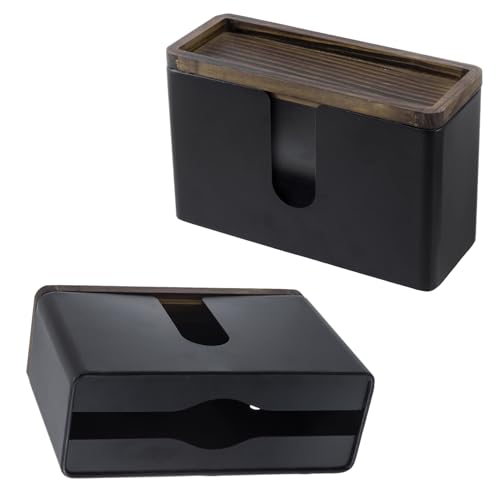 MyGift Wall Mounted Deluxe Black Metal Folded Commercial Paper Towel Holders with Burnt Solid Wood Tray Lids, Hanging Trifold Multifold Z Fold Disposable Napkin Dispensers, 11 & 10 Inch, 2 Piece Set - color: Burnt Wood & Black Metal