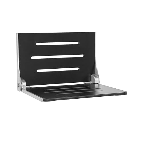 Seachrome Silhouette Folding Wall Mount Shower Bench Seat, Black Seat with Silver Frame - color: Matte Black Seat With Silver Frame