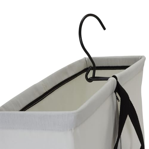 Household Essentials Door Hanging Laundry Bag in Washable Canvas with Loop Handle, White with Black Trim - color: White/Black