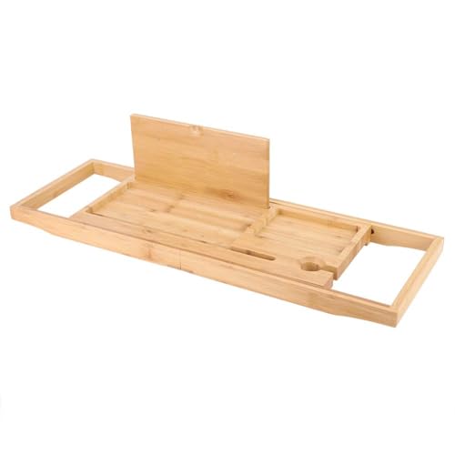 JEOZBM Bath Tray, Bamboo Bath Table Tray, Retractable Bathtub Shelf,Bathtub Caddy Tray, Expandable Bathroom Accessories for Wine, Phone, Book(90CM-Bamboo) - color: Bamboo