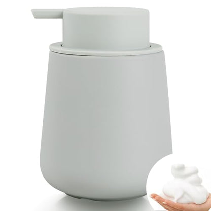 Bosilunlife 12Oz Ceramic Foam Soap Dispenser for Bathroom Kitchen Counter | Premium countertop foam pump creates delicate dense foam, stable desktop placement, Rubber Paint Light Grey - color: Rubber Light Grey