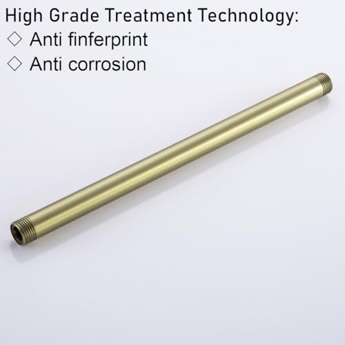 RANDOM Shower Arm with Flange,Gold 12 Inches Ceiling Mount Shower Head Extension Arm Straight Arm Ceiling-Mounted For Fixed Shower Head,Brushed Gold.RD91038-12BG - color: 12″ Brushed Gold(Round Flange)